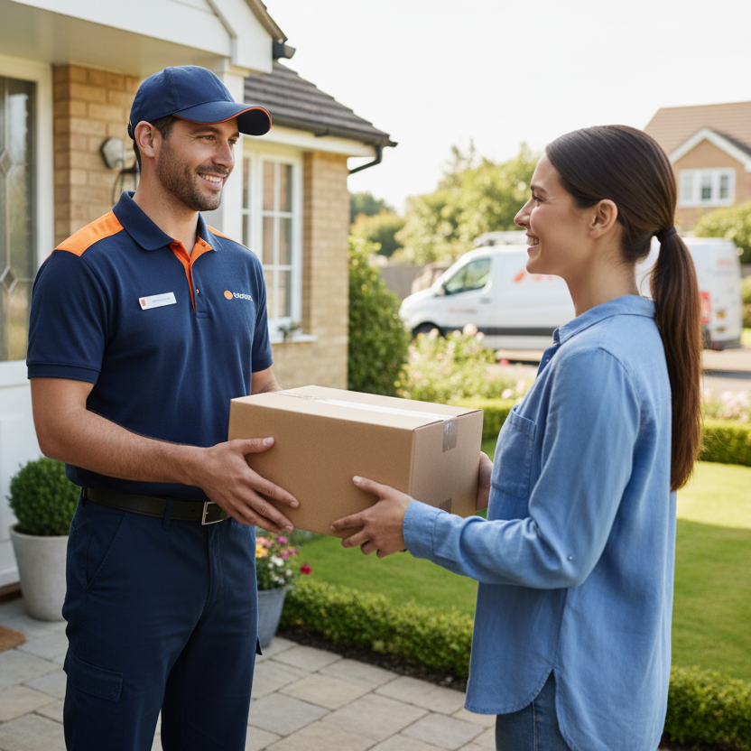 courier delivery person delivering a package image 